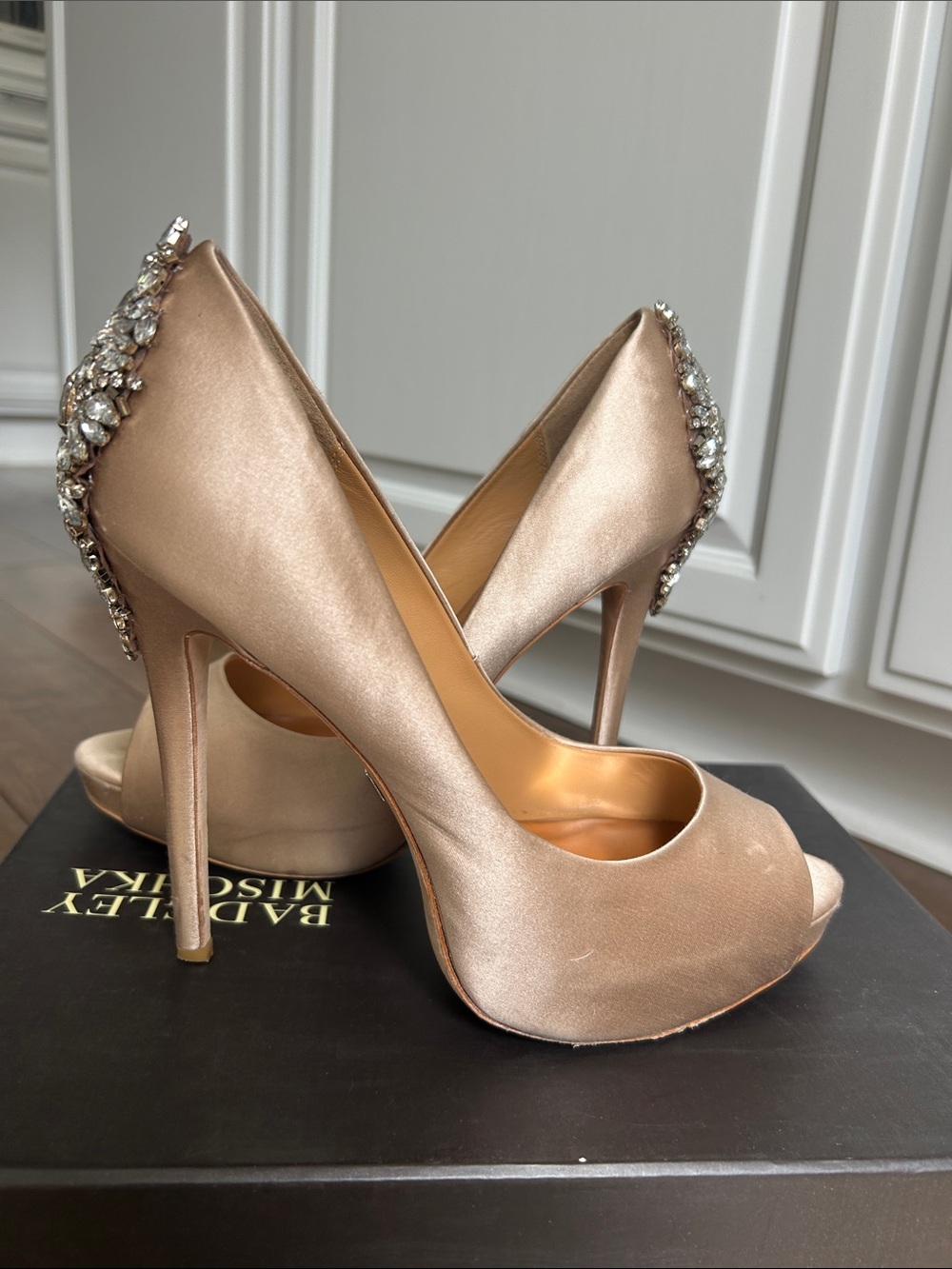 Badgley Mischka Crystal-Embellished Peep-Toe Heels